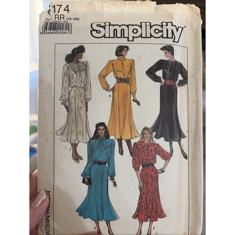 Simplicity Sewing Pattern #8174 ~ 80's Dress w/ Gored Skirt Sizes 14-20 Uncut